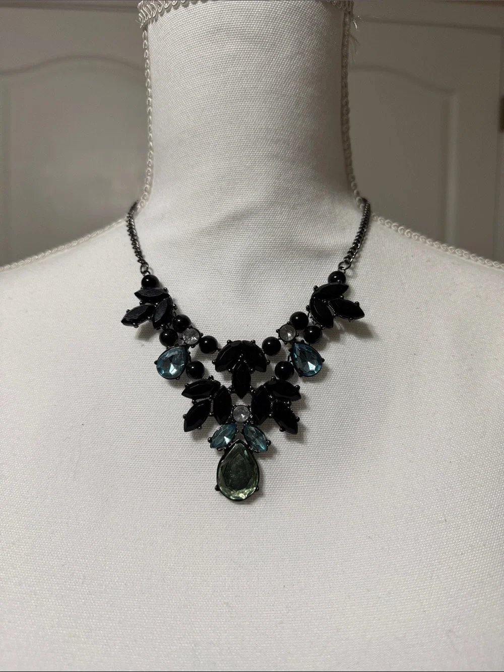Claire's Black and Teal Green Crystal Statement Necklace